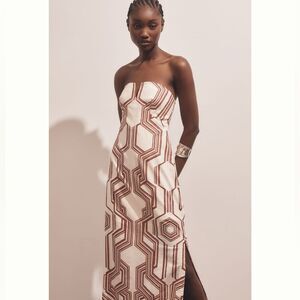 Anthropologie Strapless Linen Plunge-Neck Midi Dress